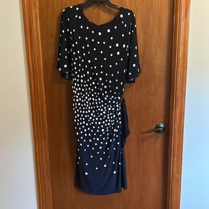Tahari ASL Polka Dot Dress Navy Blue